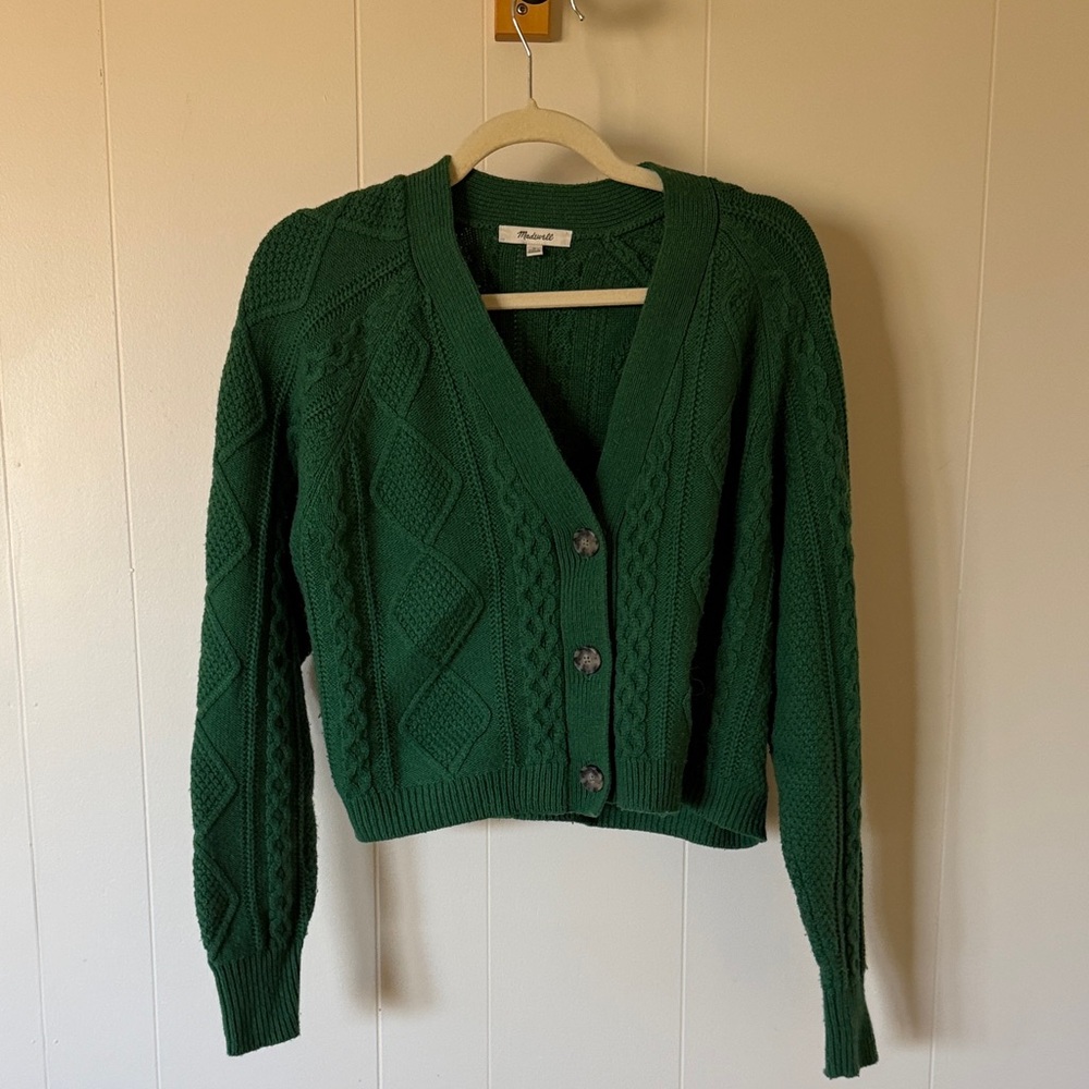 Madewell Forest Green Cable Knit Cardigan